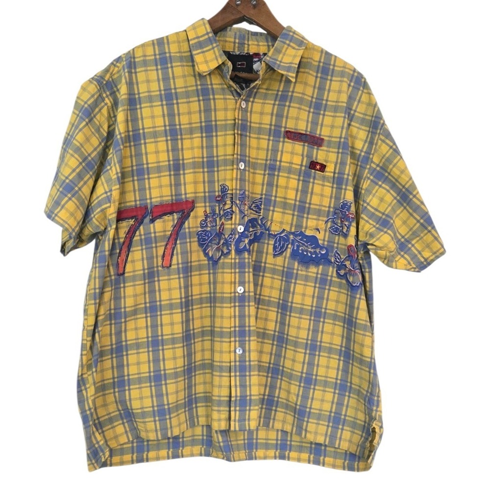 Vintage Plaid Bugle Boy Y2K Madras Plaid Hawaiian Oversized Camp Shirt 2XL